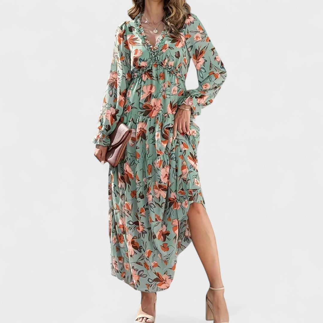 Zera - Vestido Maxi Floral con Volantes