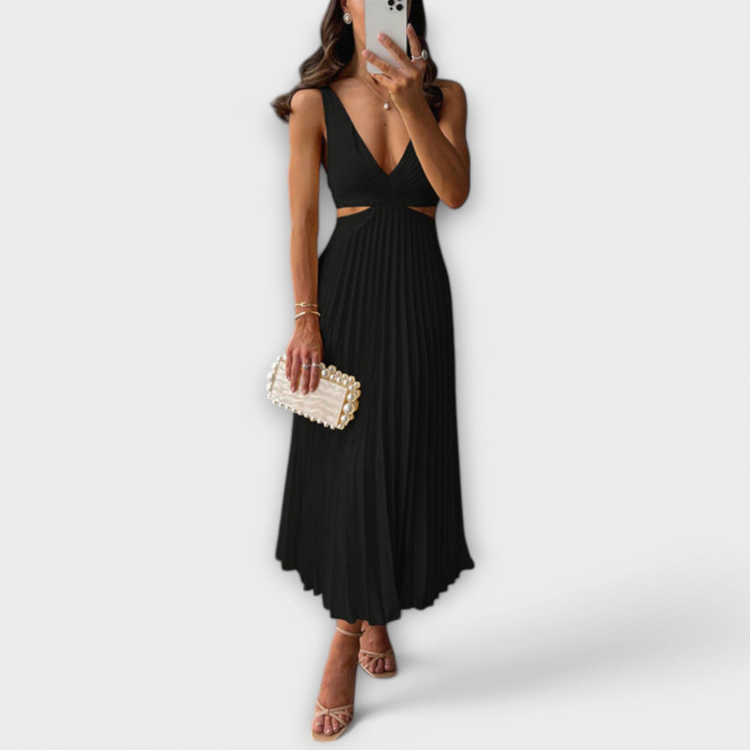 Elegante vestido de noche midi con pliegues