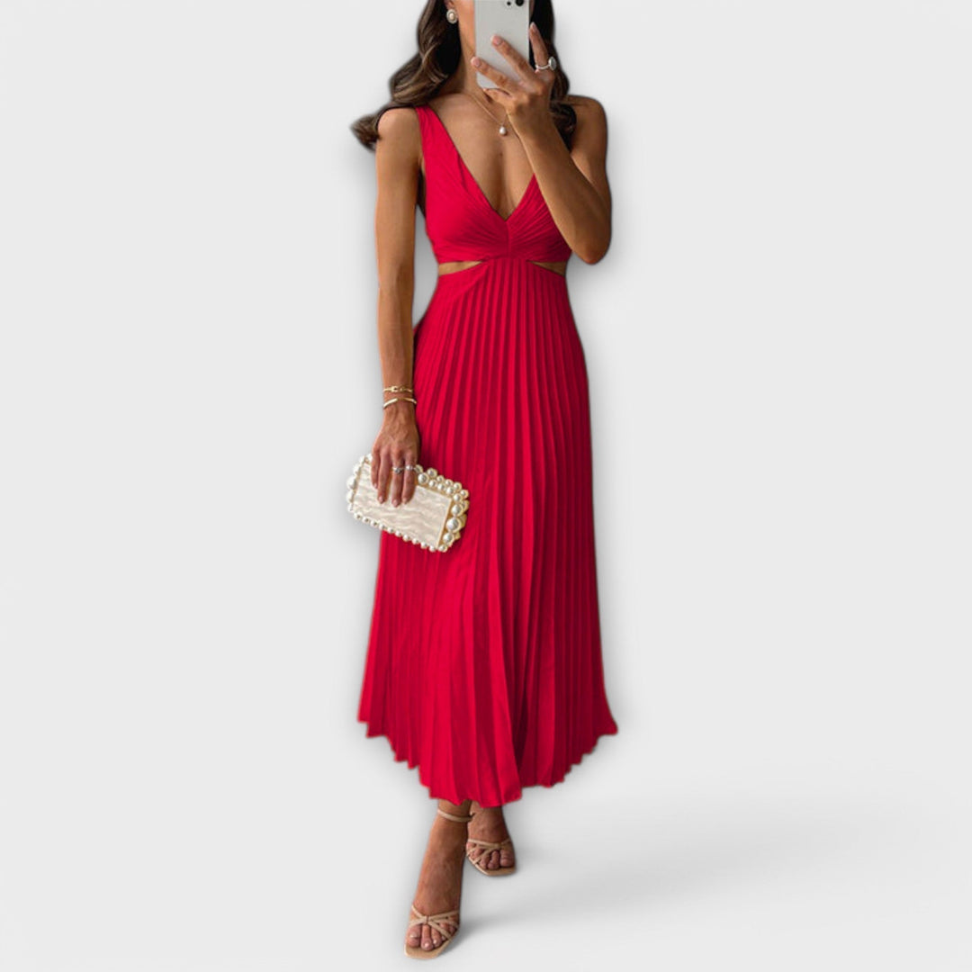 Elegante vestido de noche midi con pliegues