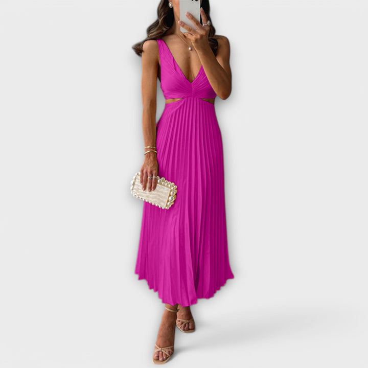 Elegante vestido de noche midi con pliegues