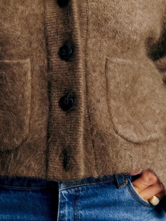 Chaqueta de Mohair con Cuello Teddy - Taupe Oscuro