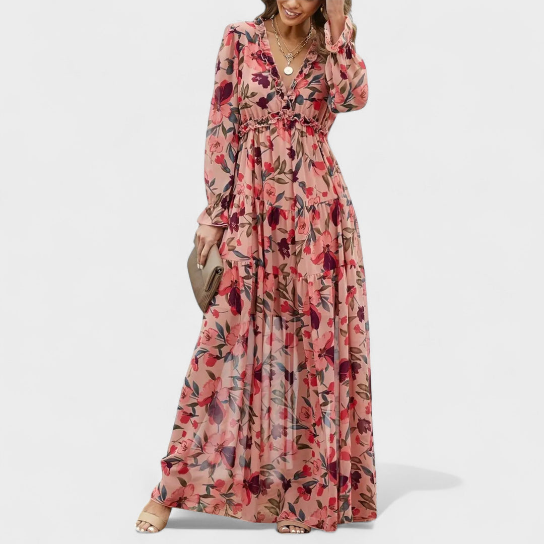 Zera - Vestido Maxi Floral con Volantes