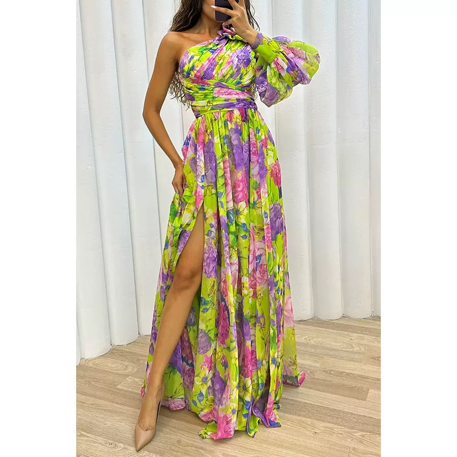 Cassie | Vestido Maxi Floral de Un Hombro