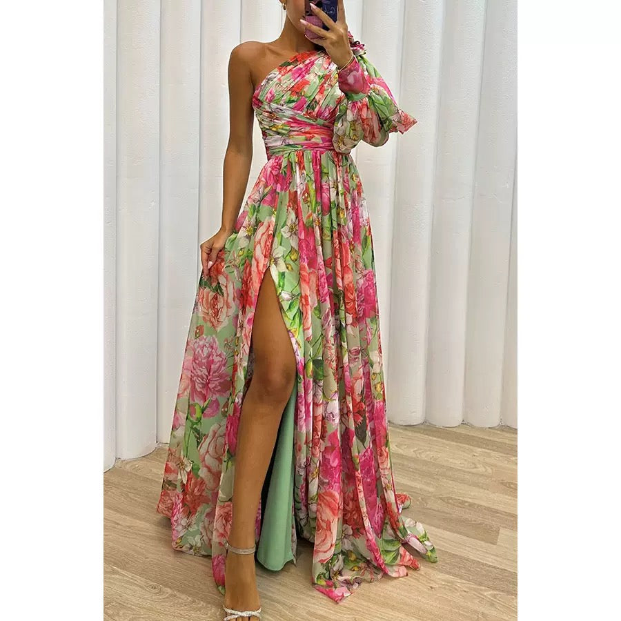Cassie | Vestido Maxi Floral de Un Hombro