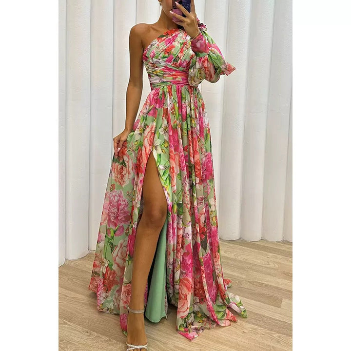 Cassie | Vestido Maxi Floral de Un Hombro