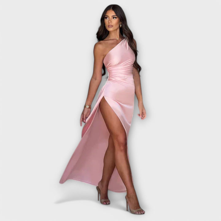 Vestido Maxi Asimétrico con Drapado en un Brazo