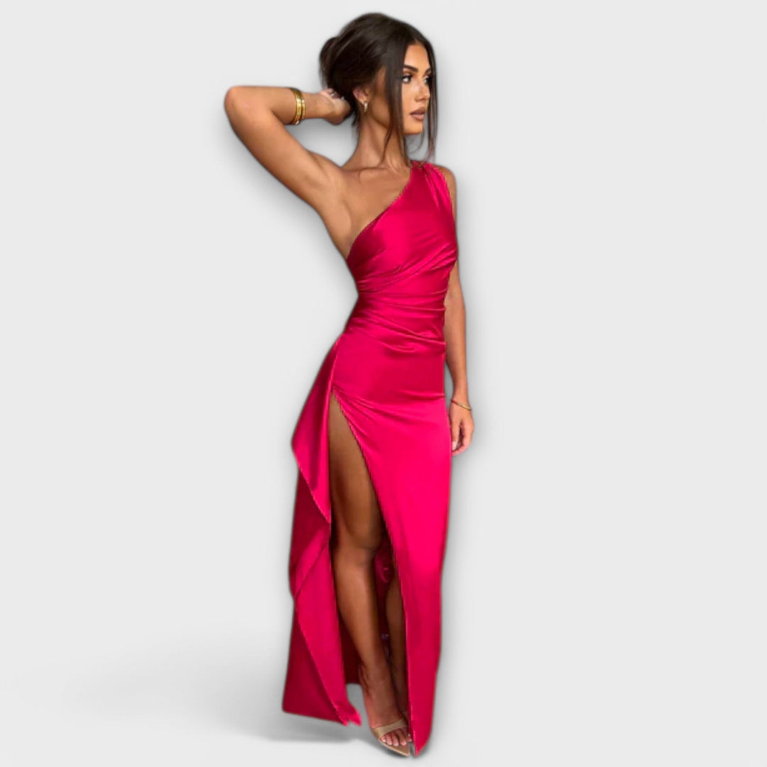 Vestido Maxi Asimétrico con Drapado en un Brazo