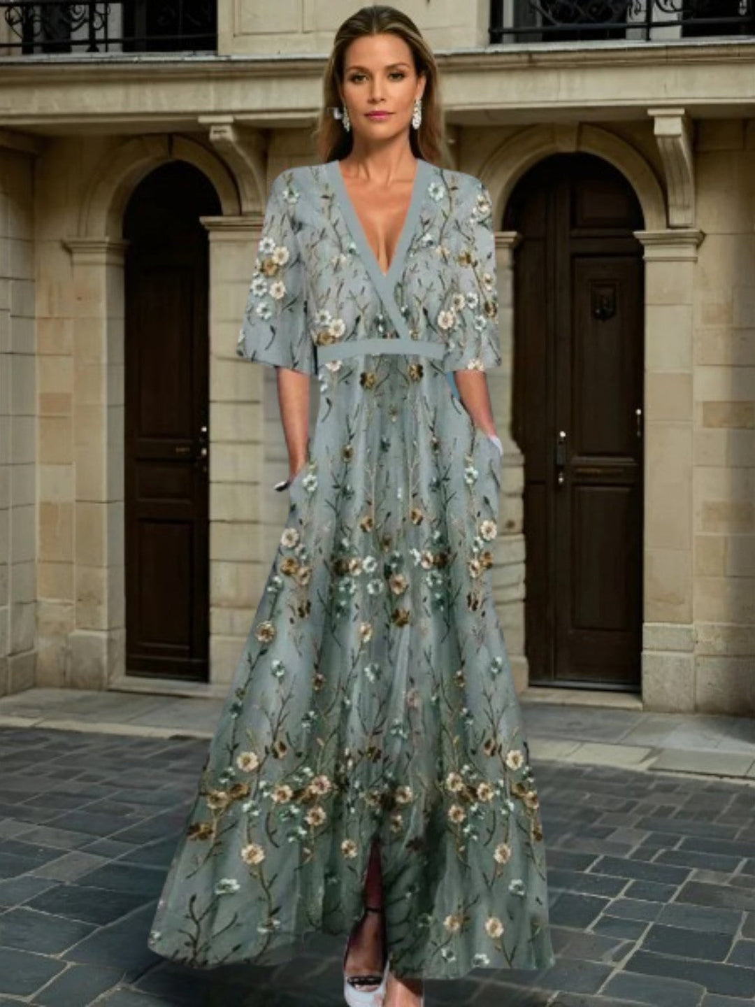 Hazel | Elegante Vestido Boho con Cuello en V y Cinturón